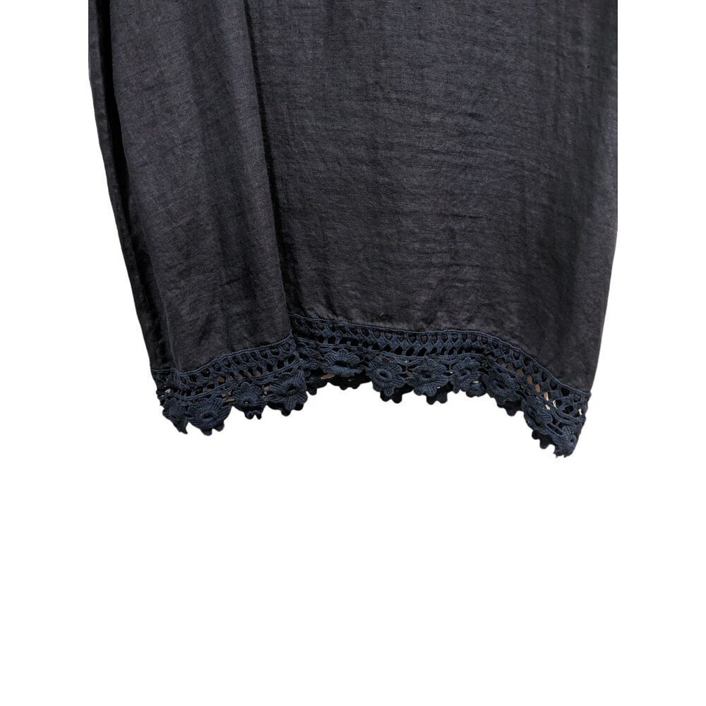 Bellambia Dark Blue 100% Linen Made in Italy Crochet Hem Shift Dress, 1X - Picture 3 of 7